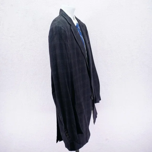 Hart Schaffner Marx Blue / Gray With Tan White Windowpane Wool Sport‎ Coat 42L